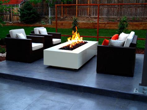Modern Fire Pit On Smooth Finish Concrete Patio