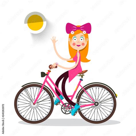 Nice Redhead Woman On Bicycle Happy Pretty Girl On Bike Vector