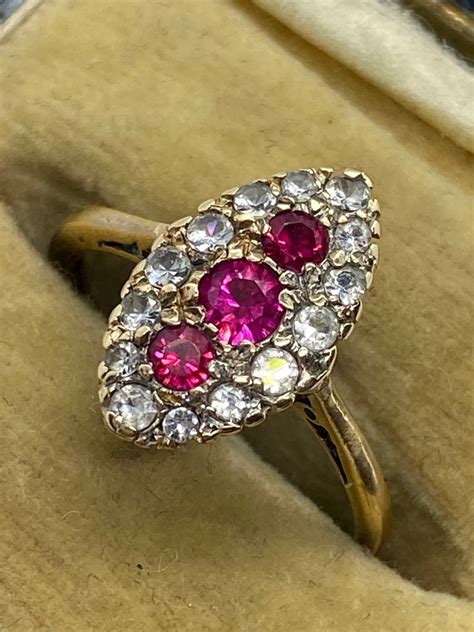 Antique Ruby Ring Marquise Ring Vintage Womens Ring Solid Etsy