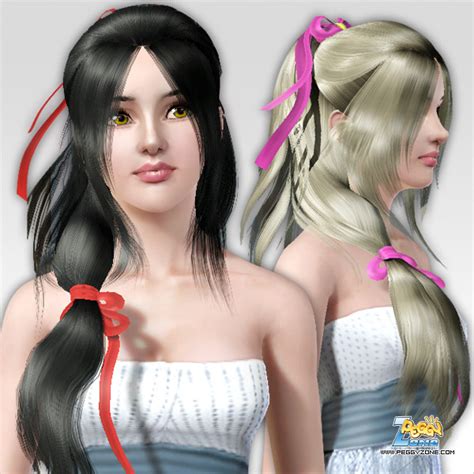 Double Ponytails With Ribbon Bow Hairstyle Id 617 By Peggy Zone Sims