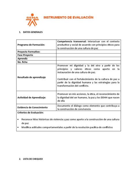 Lista Chequeo Guia 1 Evidencia 3 Pdf Evaluación Paz