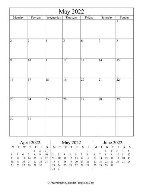 2022 May Calendar Printable Vertical