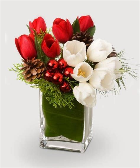 Winter Tulips Fresh Greenery Pine Cones And Shiny Christmas Ornaments