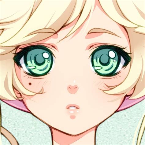 Anime Girl Drawing Short Hair Blonde Hair Big Green Eyes White
