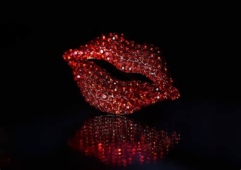 Hd Wallpaper Red Lips Illustration Glitter Kiss Black Background