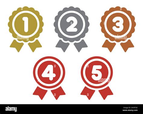 Ranking Medal Icon Illustration Set From 1st Place To 5th Place Gold