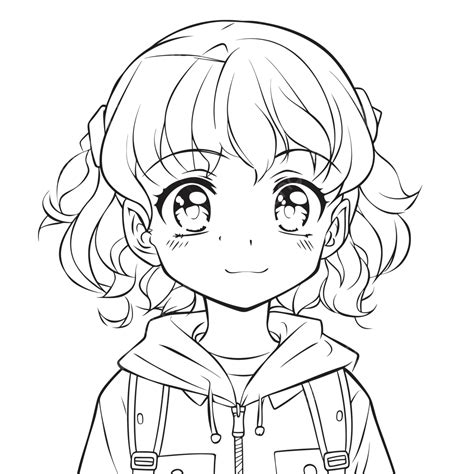 Cute Female Anime Character With Curly Hair Or Hair Coloring Pages