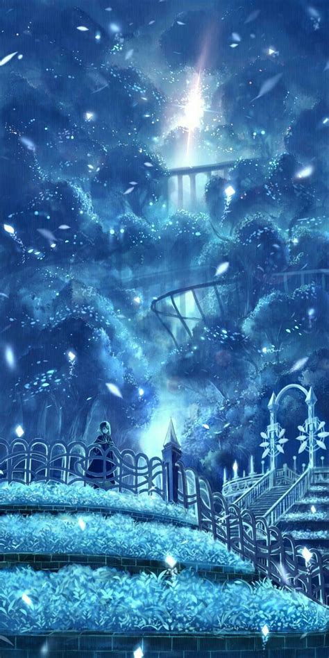 Winter Snowing Castle Girl Light Anime Scenery