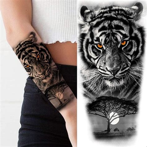 8 sheets yezunir 3d black tribal realistic tiger gladiator temporary tattoos for men fake