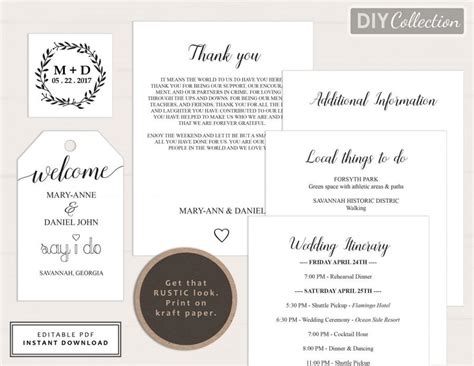 Printable Wedding Welcome Bag Note Welcome Letter Welcome Tag