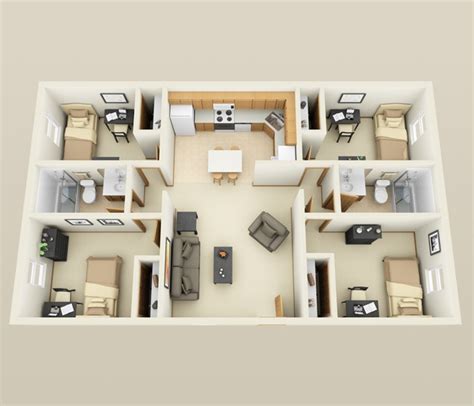 4 Room Apartment Floor Plan Floorplansclick