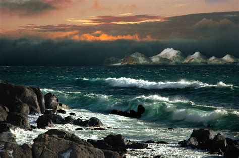 Cloudy Sunset Over Rough Seas