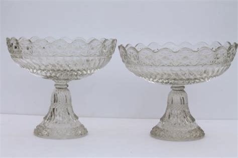 Crystal Clear Vintage Pressed Pattern Glass Compotes Large And Small Pedestal Bowls