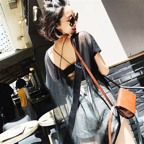 Oftbuy 2017 Summer Tops Punk Gothic Korean Fashion Hollow Out Bandage Backless Sexy Black Long T