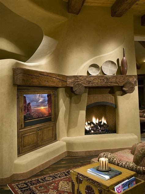 Via Houzz Swap Tv And Fireplace For A Two Sided Kiva Adobe House