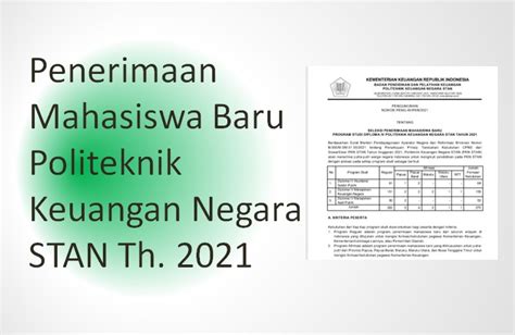 Penerimaan Mahasiswa Baru Politeknik Keuangan Negara Stan Th 2021