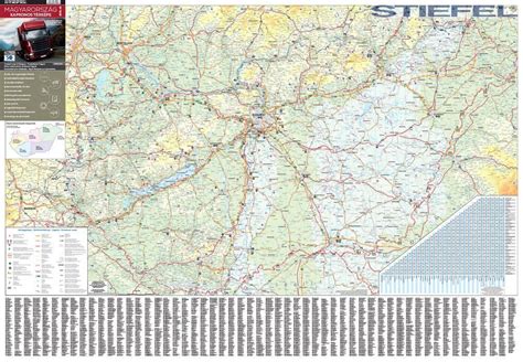 Közigazgatási egységek, úthálózati, vasúthálózati, vízrajzi térkép rétegek, leíró adatok. Magyarország kamionos térképe 140*100 cm - fóliás, fémléces