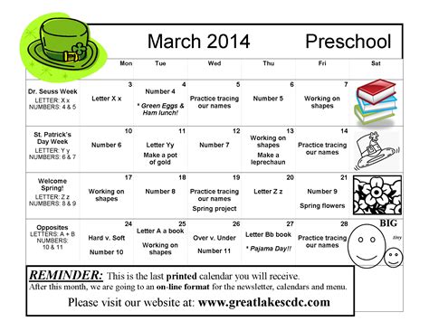 March 2014 Preschool Great Lakes Child Development Center
