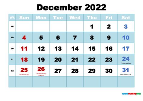 Free Printable December 2022 Calendar With Holidays As Word Pdf