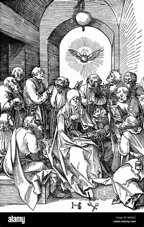 Religion Christianity Whitsun The Outpouring Of The Holy Spirit Woodcut By Schäufelein