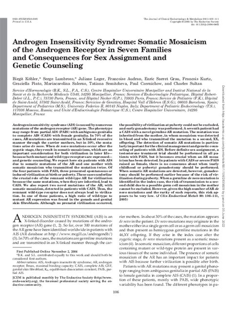 Pdf Androgen Insensitivity Syndrome Somatic Mosaicism Of The Androgen Receptor In Seven