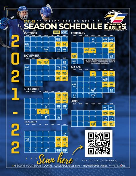 Colorado Eagles Announce 2021 22 Regular Season Schedule Colorado Eagles
