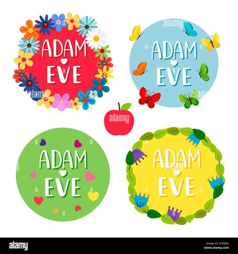 Adam And Eve Banners With Flowers Leaves Butterflies Hearts Vector