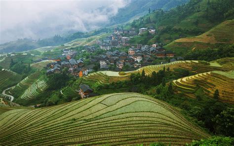 Papéis De Parede Longsheng Terrace Guangxi China Aldeia Zona Rural