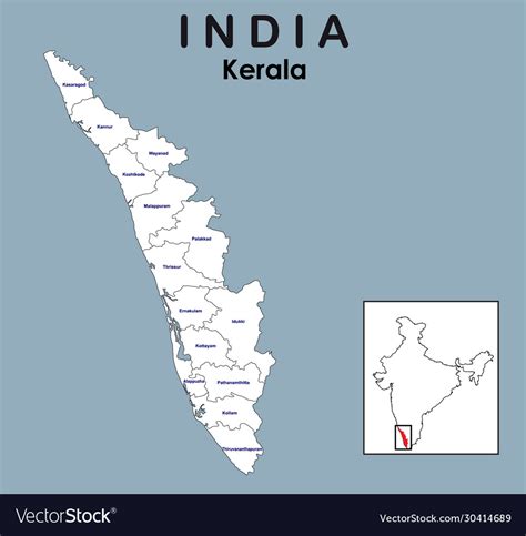 Kerala Map District Map Kerala In White Royalty Free Vector