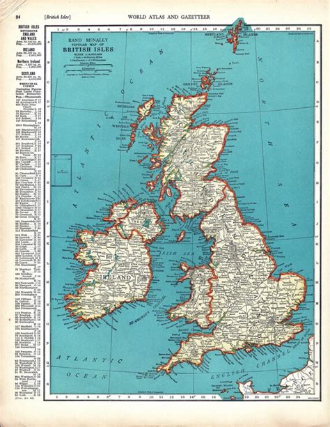 Large Map Print British Isles Atlas Print Map Decor Wall