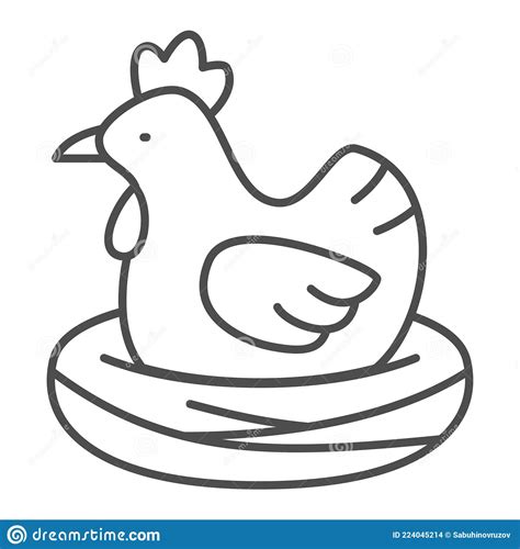 Chicken In Nest Thin Line Icon Poultry Concept Brood Hen Bird Vector