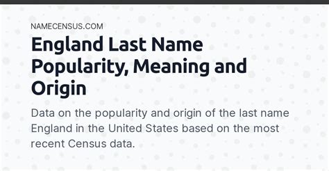 England Last Name Popularity Meaning And Origin