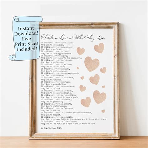 Children Learn What They Live Poem Dorothy Law Nolte Printable Wall Art