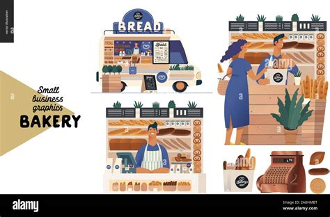 Panadería small business ilustraciones set piso moderno concepto