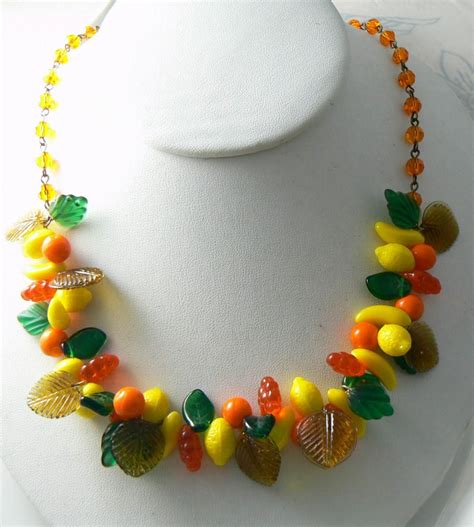 Vintage Glass Fruit Salad Necklace Fruit Jewelry Beading Jewelery