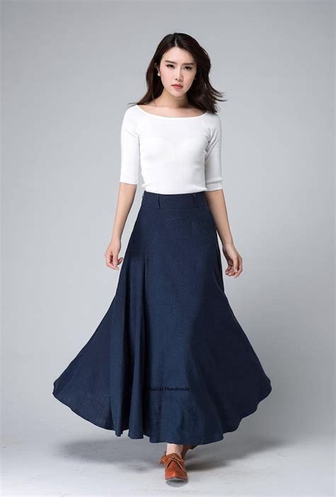 Dark Blue Skirt Linen Skirt Women Maxi Skirt A Line Skirt Etsy