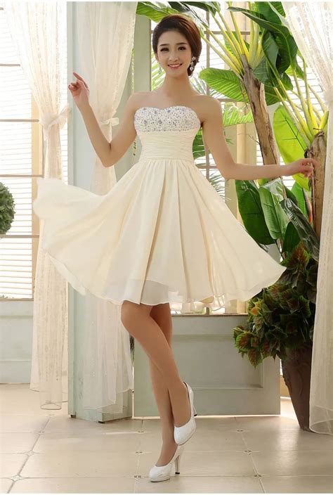 Pretty Quality In Stock New Sweetheart Champagne Ivory Short Bridesmaid
