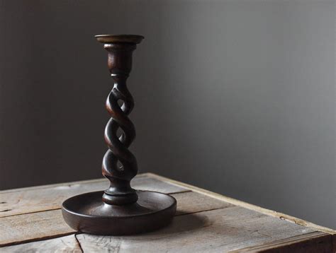 Antique Candle Holder Hand Carved Arts And Crafts Candlestick