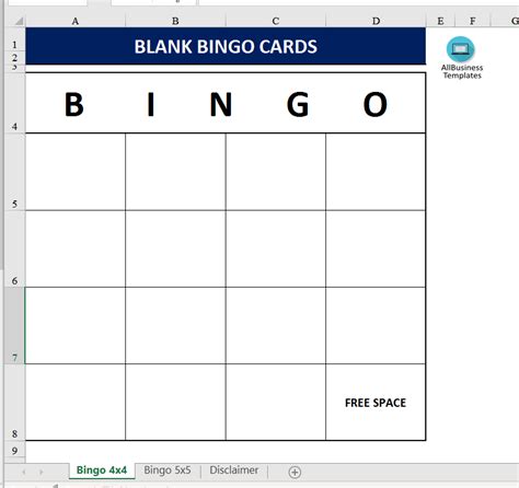Blank Bingo Card Templates At