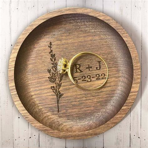 Personalized Floral Ring Dish Ring Holder Wooden Engagement Ring Dish