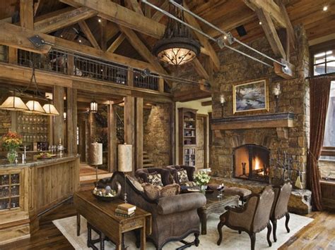 Using this kind of style, found at elle decor, is hang a large and ornate chandelier at the center of the living room to draw the eye up and to create a charming focal point. Rustic Style Living Rooms Rustic Country Living Room ...