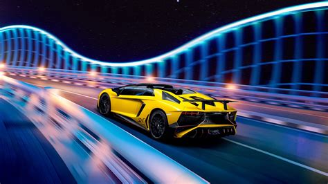 Does not scale or compress well; Full HD Wallpaper lamborghini aventador bridge neon speed ...