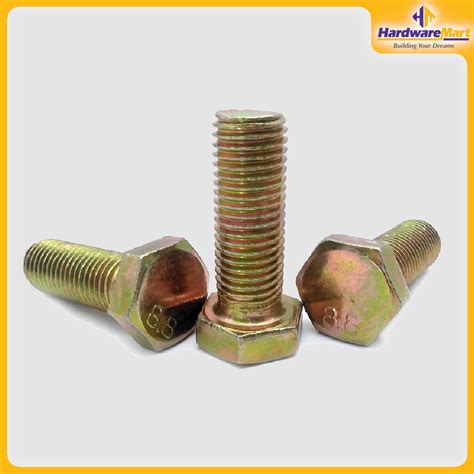 Yellow Zinc Plated Hex Head Bolt And Nut M16 X 25 100mm Hardwaremart