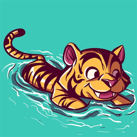 Digital Art Of A Small Tiger Learning To Swim In A Pool Wild Animal