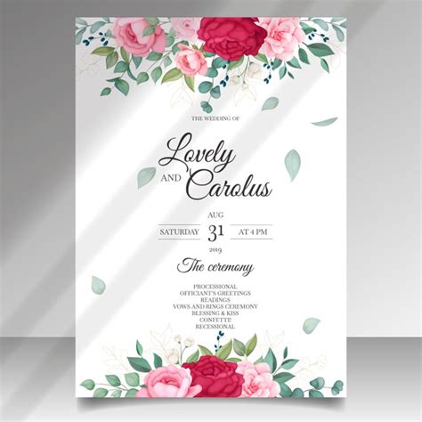 Freepik Beautiful Blooming Floral Wedding Invitation Card Set Free