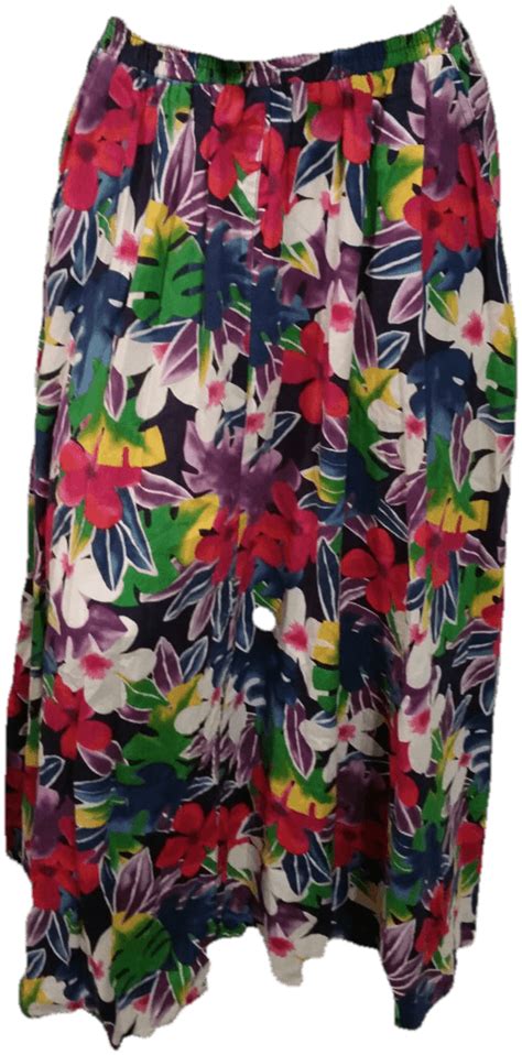 Vintage Hawaiian Floral Print Pleated Skirt Shop Thrilling