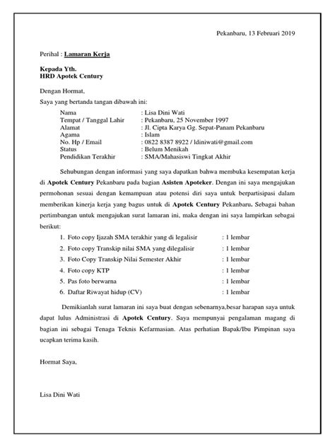Dalam interview wawancara ini kamu akan ditanyai tentang keseharianmu selama di kuliah dan pertanyaan seputar kehidupanmu lainnya. Contoh Surat Lamaran Kerja Ke Apotek - Download Contoh ...