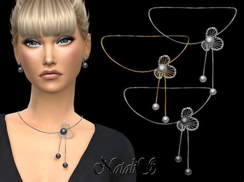 Diamonds And Pearl Flower Design Necklace By Natalis At Tsr Sims 4