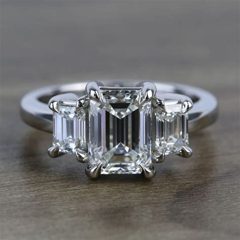 2 Carat Flawless Emerald Cut Diamond 3 Stone Ring