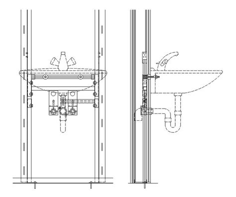 The Wash Basin Fixing View That Shows Front And Side Elevation Design
